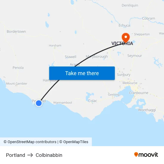 Portland to Colbinabbin map