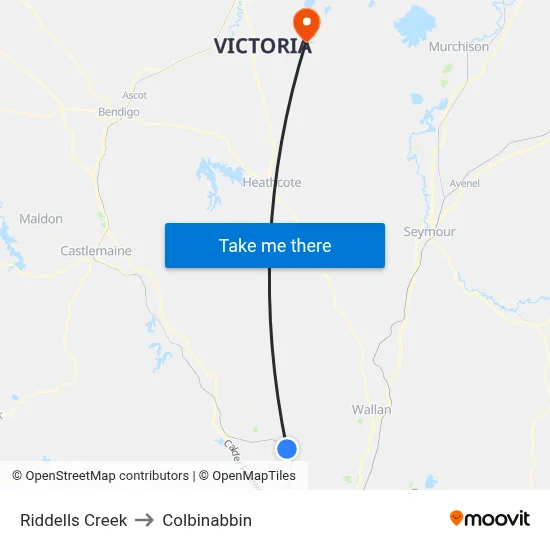 Riddells Creek to Colbinabbin map
