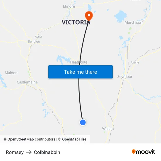 Romsey to Colbinabbin map