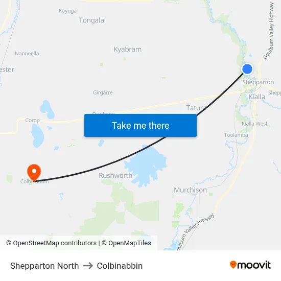 Shepparton North to Colbinabbin map