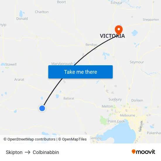 Skipton to Colbinabbin map
