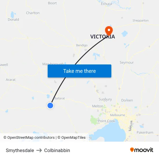 Smythesdale to Colbinabbin map