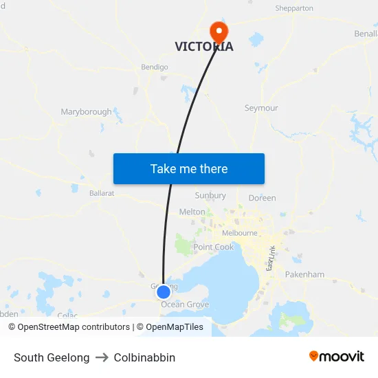 South Geelong to Colbinabbin map