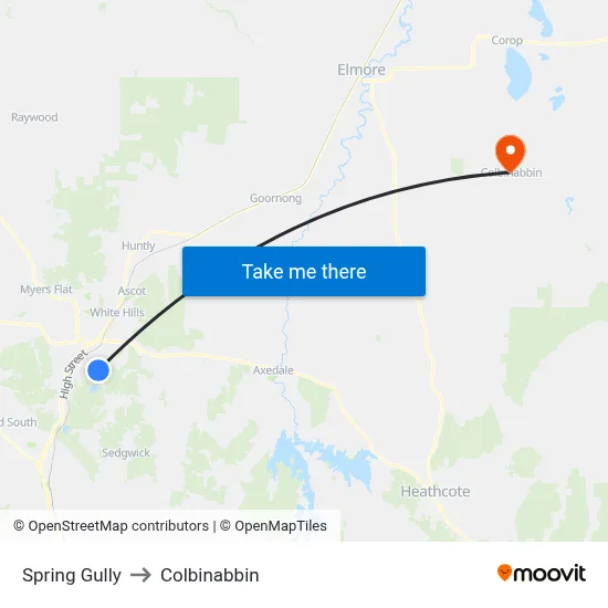Spring Gully to Colbinabbin map