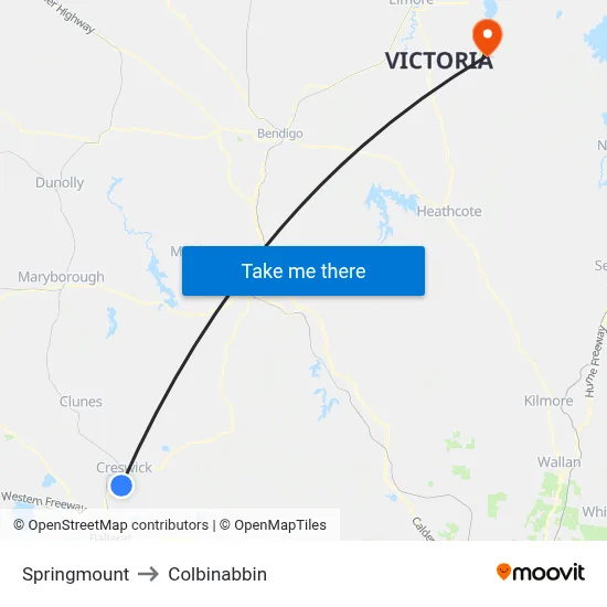 Springmount to Colbinabbin map