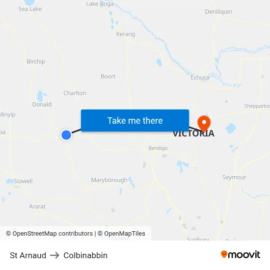 St Arnaud to Colbinabbin map