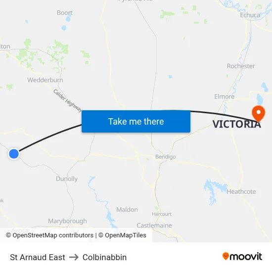 St Arnaud East to Colbinabbin map