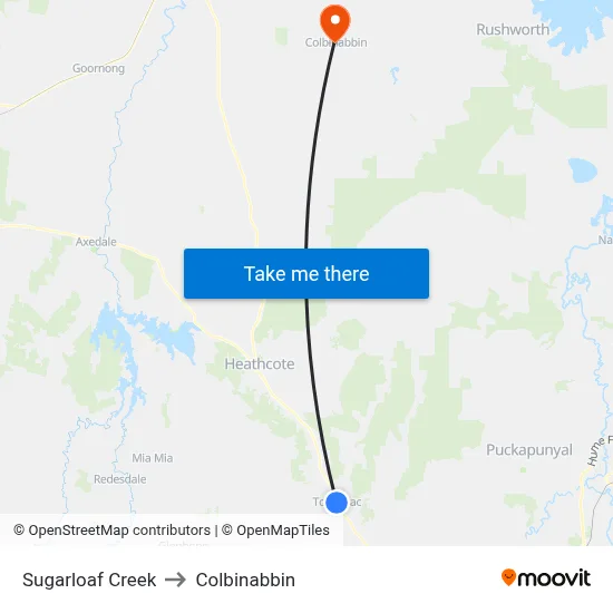 Sugarloaf Creek to Colbinabbin map