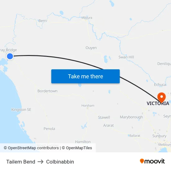Tailem Bend to Colbinabbin map