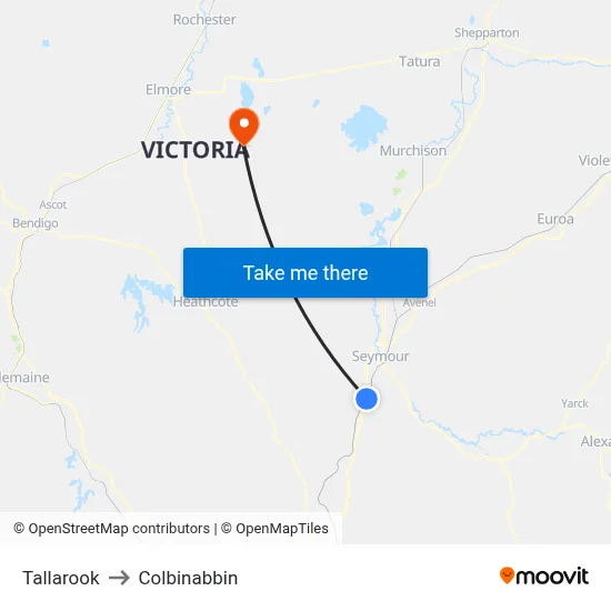 Tallarook to Colbinabbin map