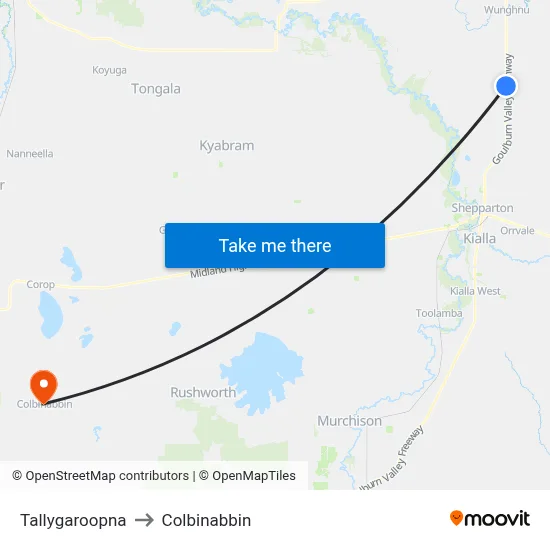 Tallygaroopna to Colbinabbin map