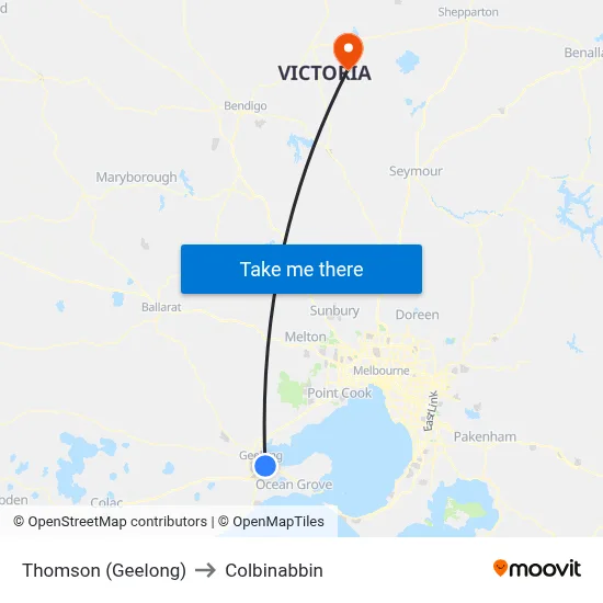Thomson (Geelong) to Colbinabbin map