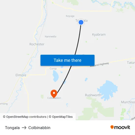 Tongala to Colbinabbin map