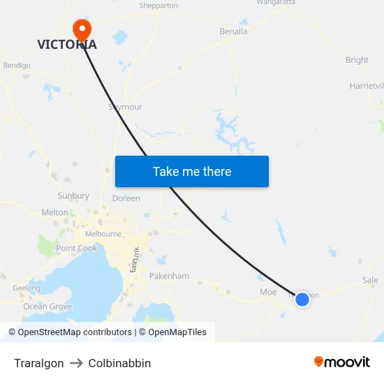 Traralgon to Colbinabbin map