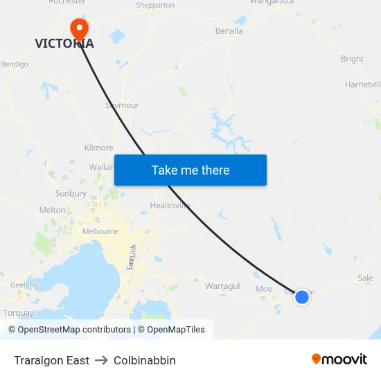 Traralgon East to Colbinabbin map