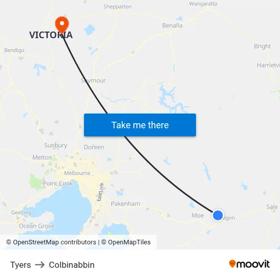 Tyers to Colbinabbin map