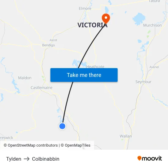Tylden to Colbinabbin map
