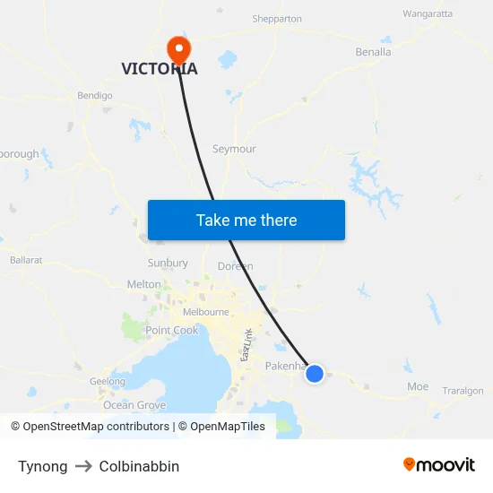 Tynong to Colbinabbin map