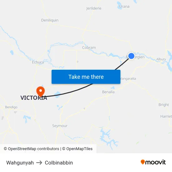 Wahgunyah to Colbinabbin map