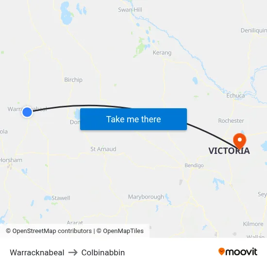 Warracknabeal to Colbinabbin map