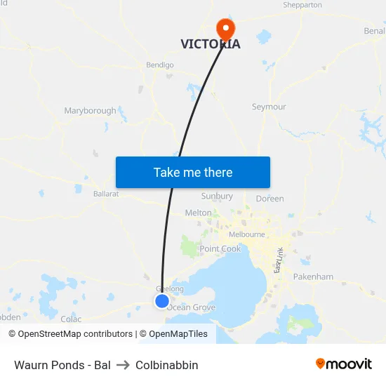 Waurn Ponds - Bal to Colbinabbin map