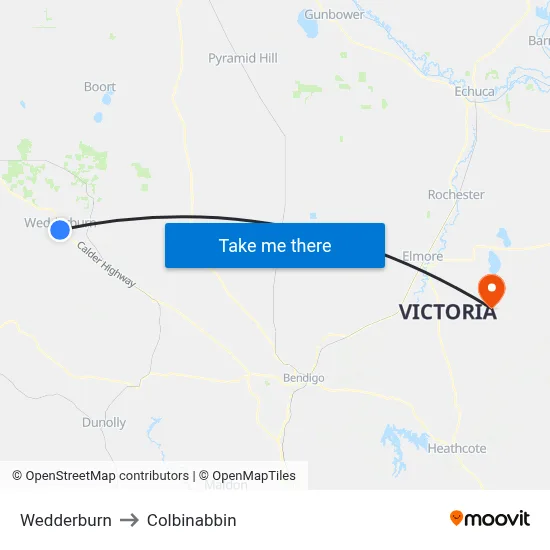 Wedderburn to Colbinabbin map