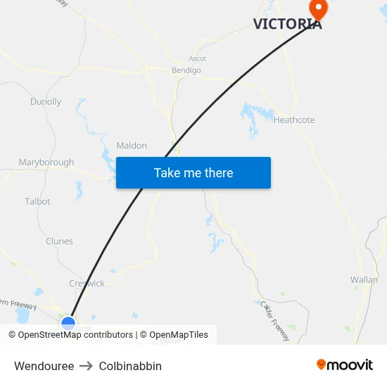 Wendouree to Colbinabbin map