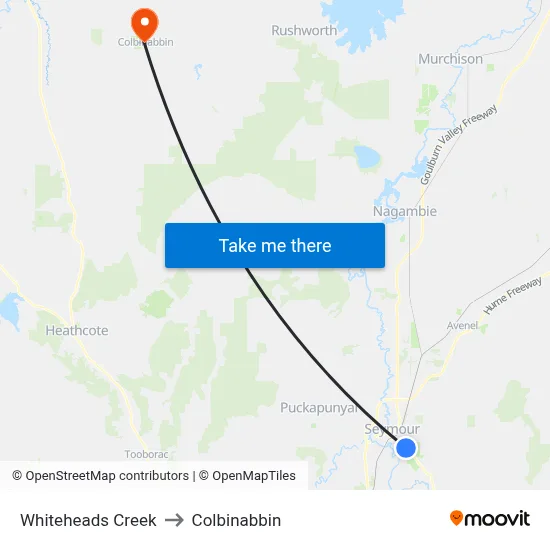 Whiteheads Creek to Colbinabbin map