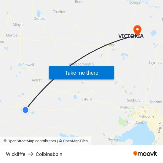 Wickliffe to Colbinabbin map