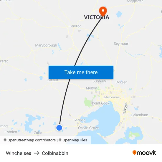Winchelsea to Colbinabbin map