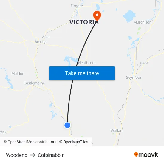 Woodend to Colbinabbin map