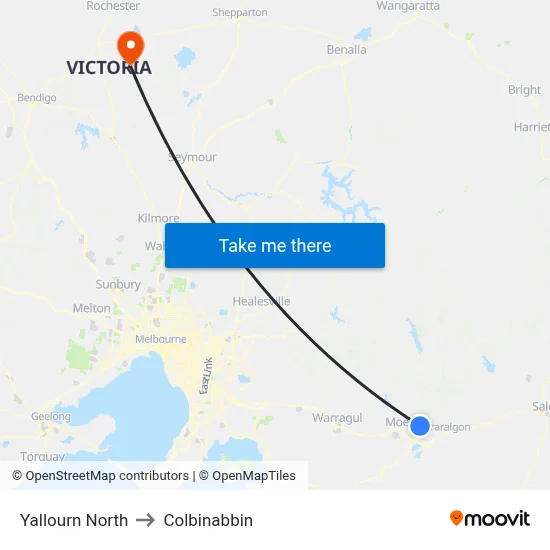 Yallourn North to Colbinabbin map