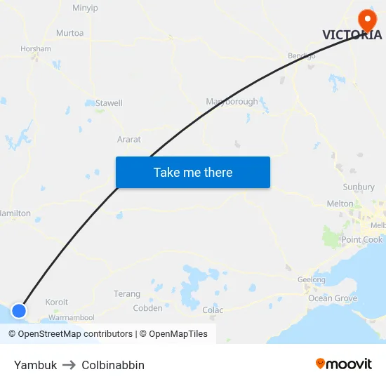 Yambuk to Colbinabbin map