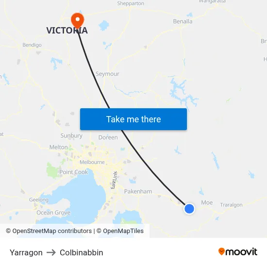 Yarragon to Colbinabbin map