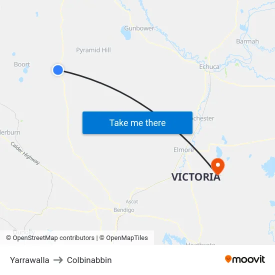 Yarrawalla to Colbinabbin map