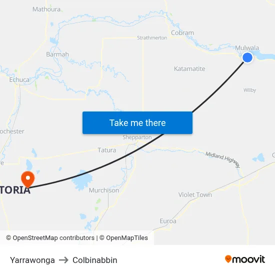 Yarrawonga to Colbinabbin map