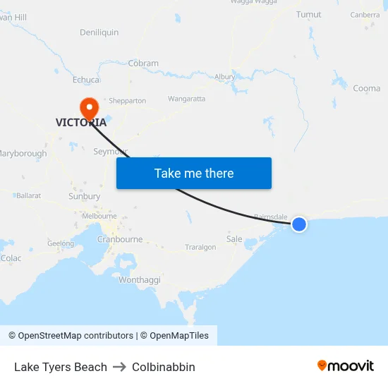 Lake Tyers Beach to Colbinabbin map