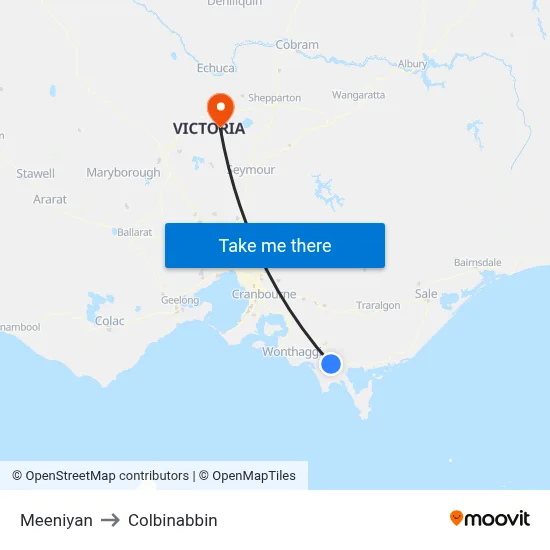 Meeniyan to Colbinabbin map