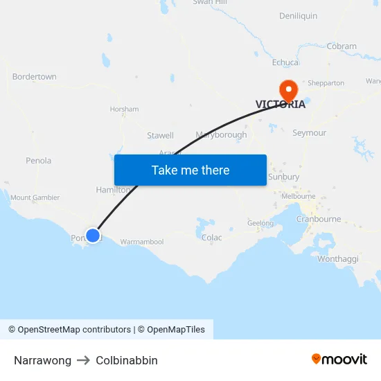 Narrawong to Colbinabbin map