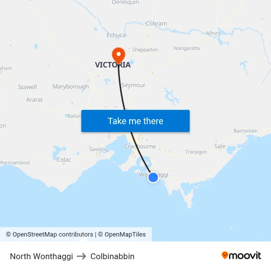 North Wonthaggi to Colbinabbin map