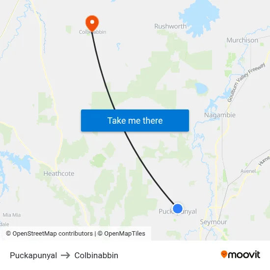 Puckapunyal to Colbinabbin map