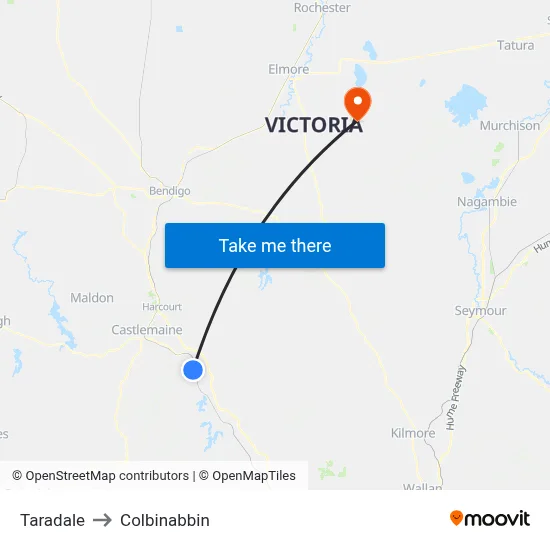 Taradale to Colbinabbin map