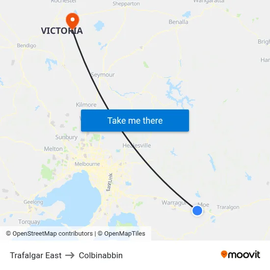 Trafalgar East to Colbinabbin map