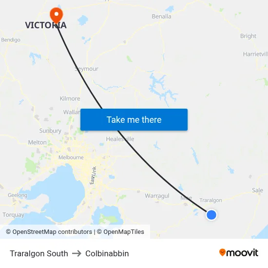 Traralgon South to Colbinabbin map