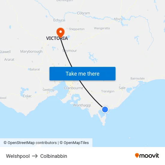 Welshpool to Colbinabbin map