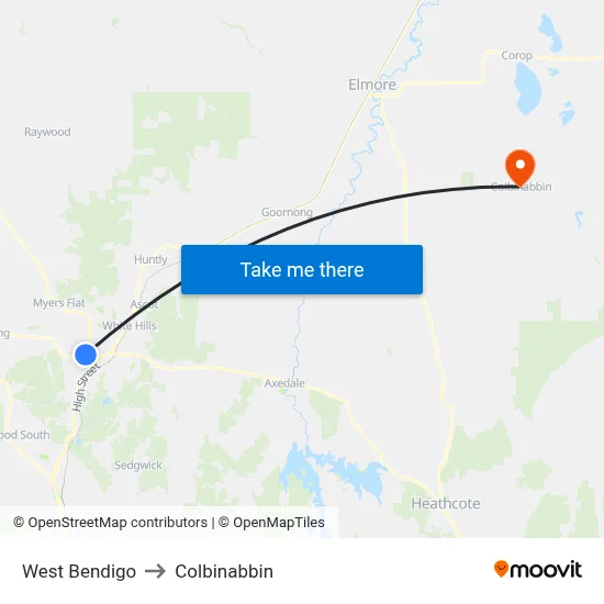 West Bendigo to Colbinabbin map