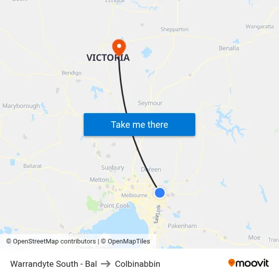 Warrandyte South - Bal to Colbinabbin map