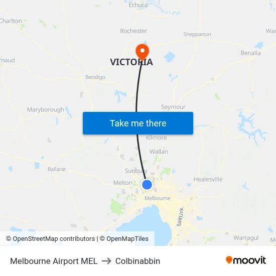 Melbourne Airport MEL to Colbinabbin map
