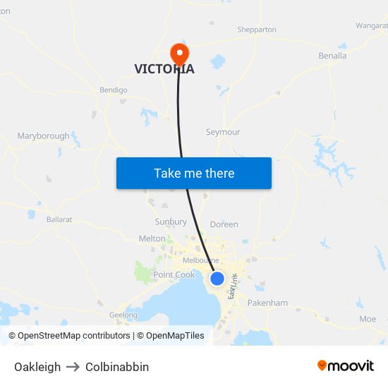 Oakleigh to Colbinabbin map