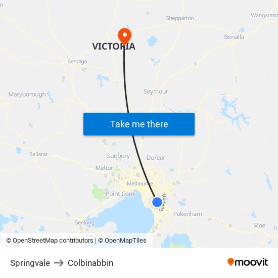 Springvale to Colbinabbin map